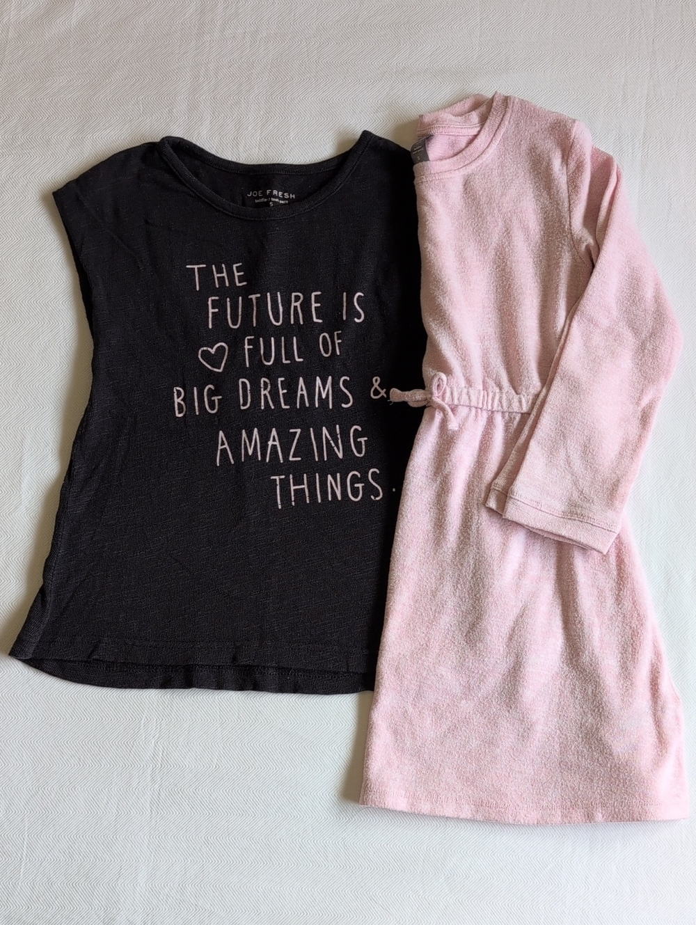 Joe Fresh Girls 2 Pack Pink Long Sleeve Dress Grey Tunic Shirt Bundle Lot 5T